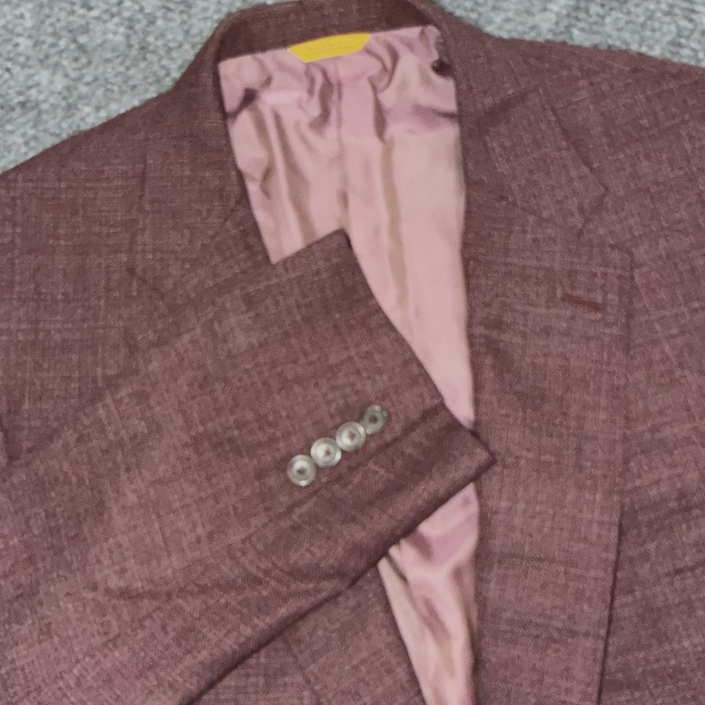 Hickey Freeman Gold Label 48L F.lli Cerutti Italian Wool Plum/Cranberry Hopsack